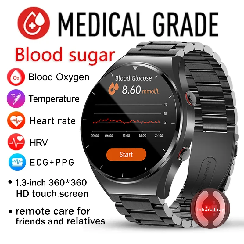 

Healthy Blood Glucose Smart Watch Men Sports ECG+PPG HRV Monitoring Blood Pressure Body Temperature Smartwatch for Huawei Xiaomi