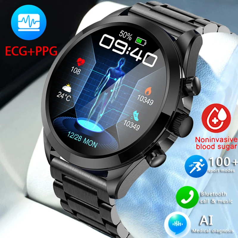 

Смарт-часы с ЭКГ + ППГ, измерение уровня сахара в крови, мониторинг артериального давления, мониторинг здоровья, 100 + спортивные режимы, Bluetooth, звонки, водонепроницаемые часы