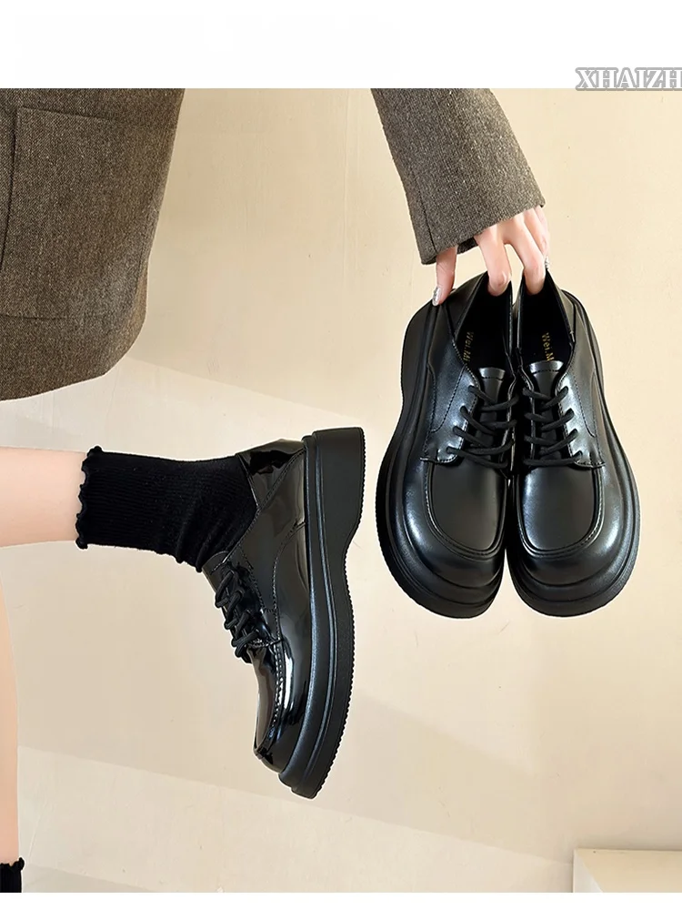 Женские лоферы 202 Li 3 новые зимние британские туфли Sle Qaw черные на шнуровке Preppy Ma