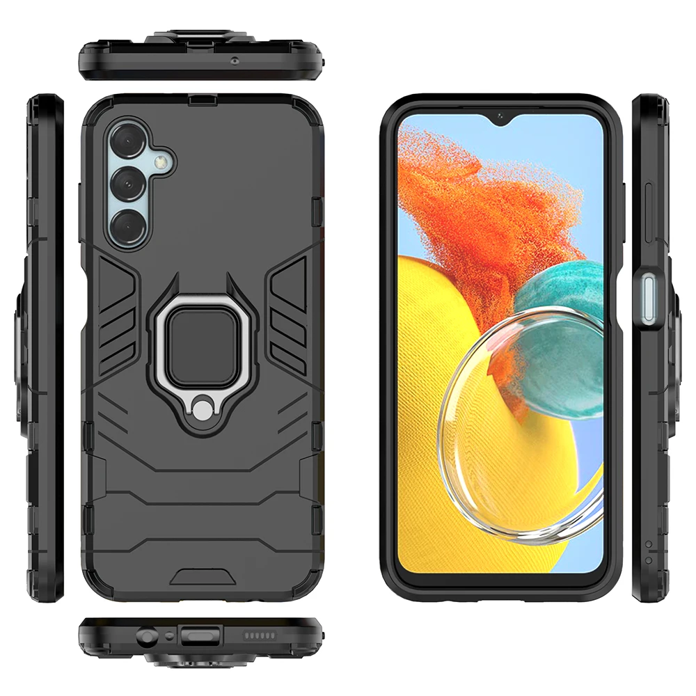 

Case For Samsung Galaxy M14 SM-M146B Armor Shockproof Car Magnetic Ring Holder Soft Edges Hard Phone Cover SamsungM14 GalaxyM14