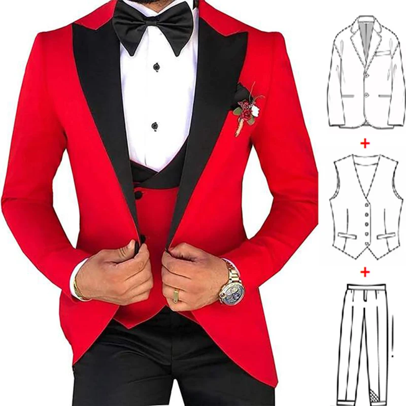 Tailor Made Terno Slim Groom Tuxedos Wedding Men Suit Terno Masculino (Jacket+Pant+Vest) Mens's 3 Pieces Suits for Men