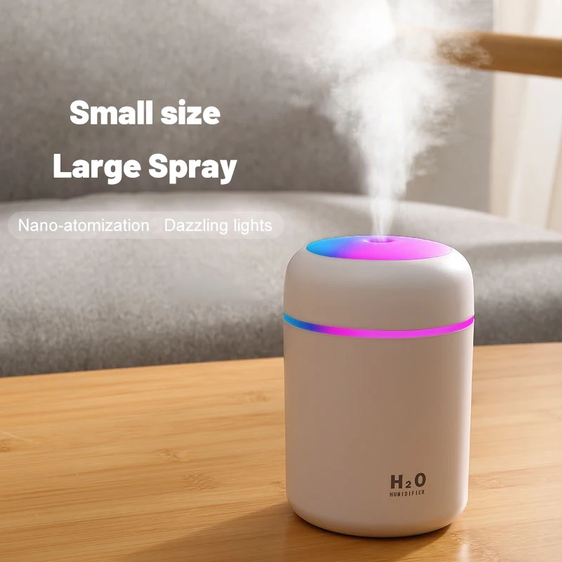 

USB Cool Mist Sprayer Portable 300ml Electric Air Humidifier Aroma Oil Diffuser with Colorful Night Light for Home Car