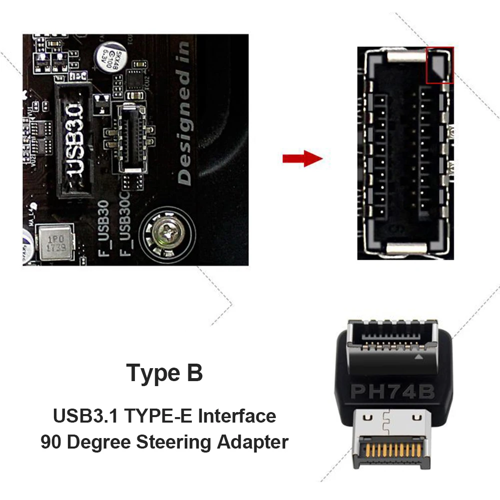 USB-адаптер с разъемом USB 3 1 на Type-E переходник 90 градусов передний шасси типа C для