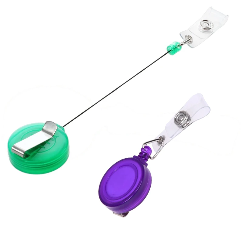 

2 Pcs Retractable Ski Pass ID Card Badge Holder Key Chain Reels With Clip, Purple & Green
