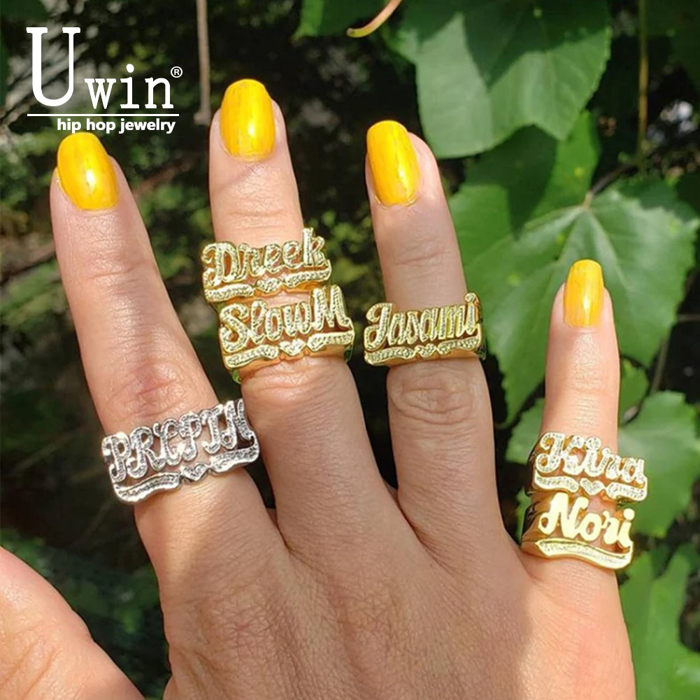Uwin Custom Name Ring Vintage Jewelry Accessories Personalized 3D Embossed Ring Matching Couple Stuff