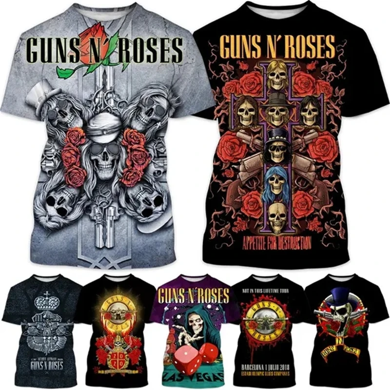 

Guns N Roses Skulls 3D Printed T Shirt Men Women Clothes O Neck Short Sleeve Tees Tops Fashion Unisex Breathable Comfortable Top