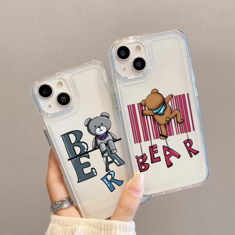 

Cute Cartoon Bear Fashion Shockproof Transparent Case For iPhone 14 13 12 11 Pro Max X Xs XR Max 7 8 Plus SE2 Bumper Cases Cover