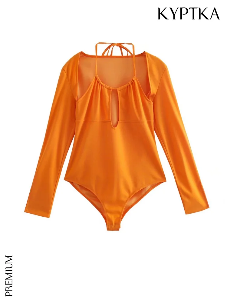 

Женские пикантные модные боди KYPTKA на бретельках с вырезами, винтажные женские комбинезоны с длинным рукавом и кнопками