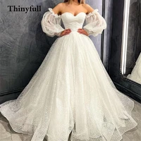 thinyfull dots a line princess ball gowns wedding dresses long sleeves sweetheart beach bridal gowns mariage dress vestidos2022