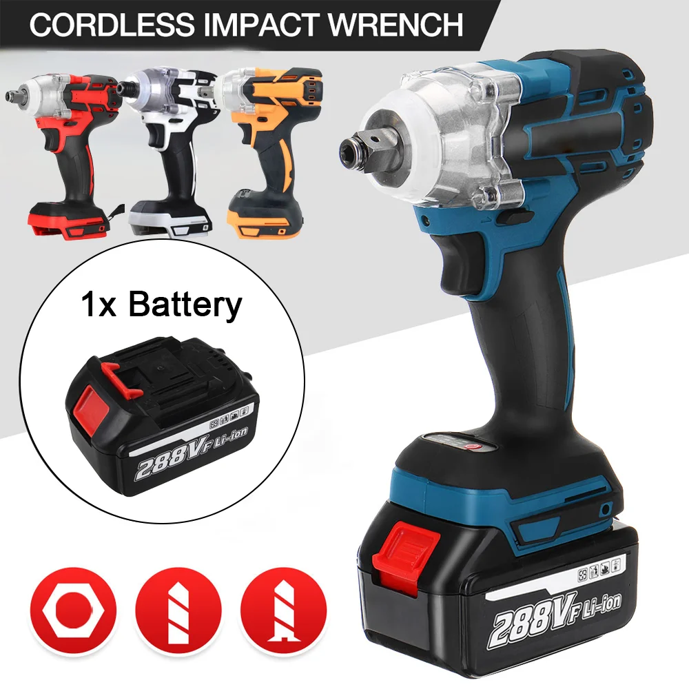 Brushless Electric Impact Wrench Rechargeable 288VF Battery 1/2