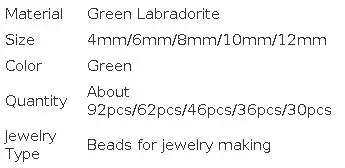 Smooth Natural Green Labradorite Round Loose Beads For Making Jewelry DIY Bracelet Ear Studs Accessories 15'' Inch 4/6/8/10/12mm