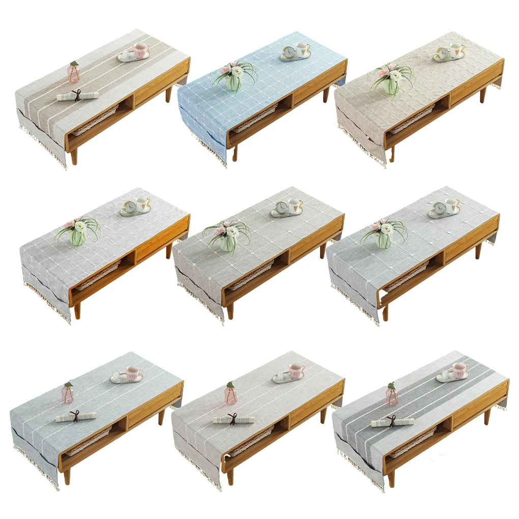 

Cotton Linen Tablecloth Placemats Mat Tea Desktop Fringe Pad Waterproof Table Cloth for Living Room Dining Hall