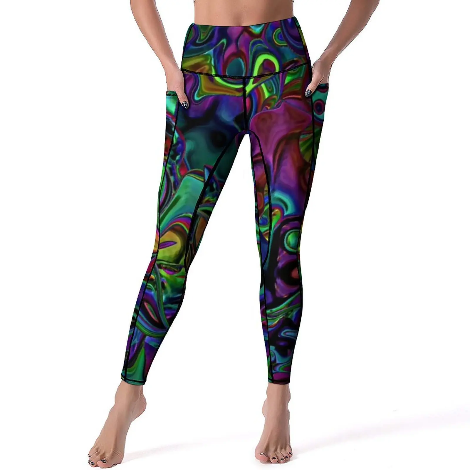 

Colorful Liquid Leggings Sexy Abstract Marble Design Gym Yoga Pants Push Up Stretchy Sports Tights With Pockets Design Leggins