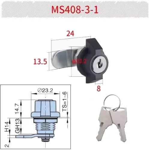

MS408 Замок для шкафа с ключом для распределительной коробки Цилиндр замка промышленного шкафа Поворотный замок с язычком Замок ручки пожарного гидранта