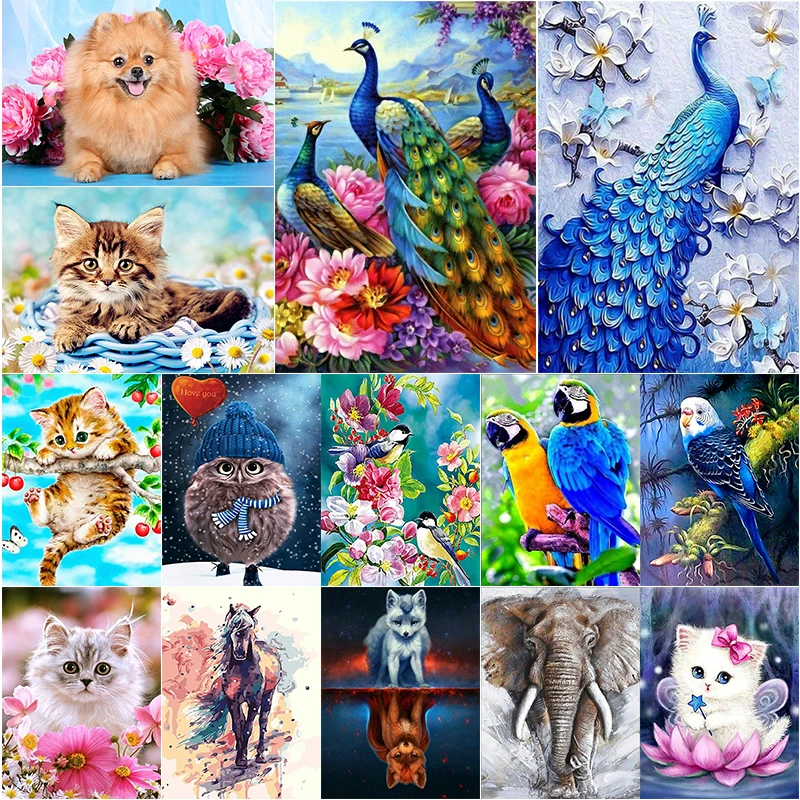 

5D DIY Animal Diamond Painting Kit Cat Bird Flowers Horse Embroidery Mosaic Cartoon Pet Rhinestone Art Picture Home Decor Gift