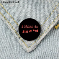i listen to girl in red printed pin custom funny brooches shirt lapel bag cute badge cartoon enamel pins for lover girl friends