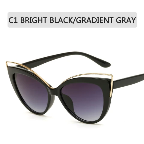 Очки солнцезащитные женские кошачий глаз, модные брендовые дизайнерские зеркальные классические винтажные очки с металлической оправой, UV400