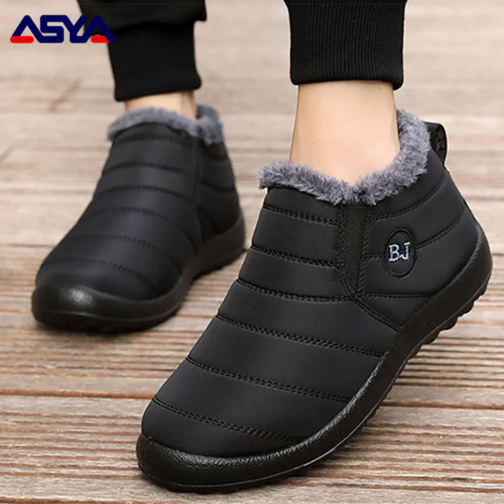 

ASYAPOY Men Boots Waterproof Winter Shoes Men Slip On Ankle Boots Keep Warm Snow Botas Hombre Winter Boots