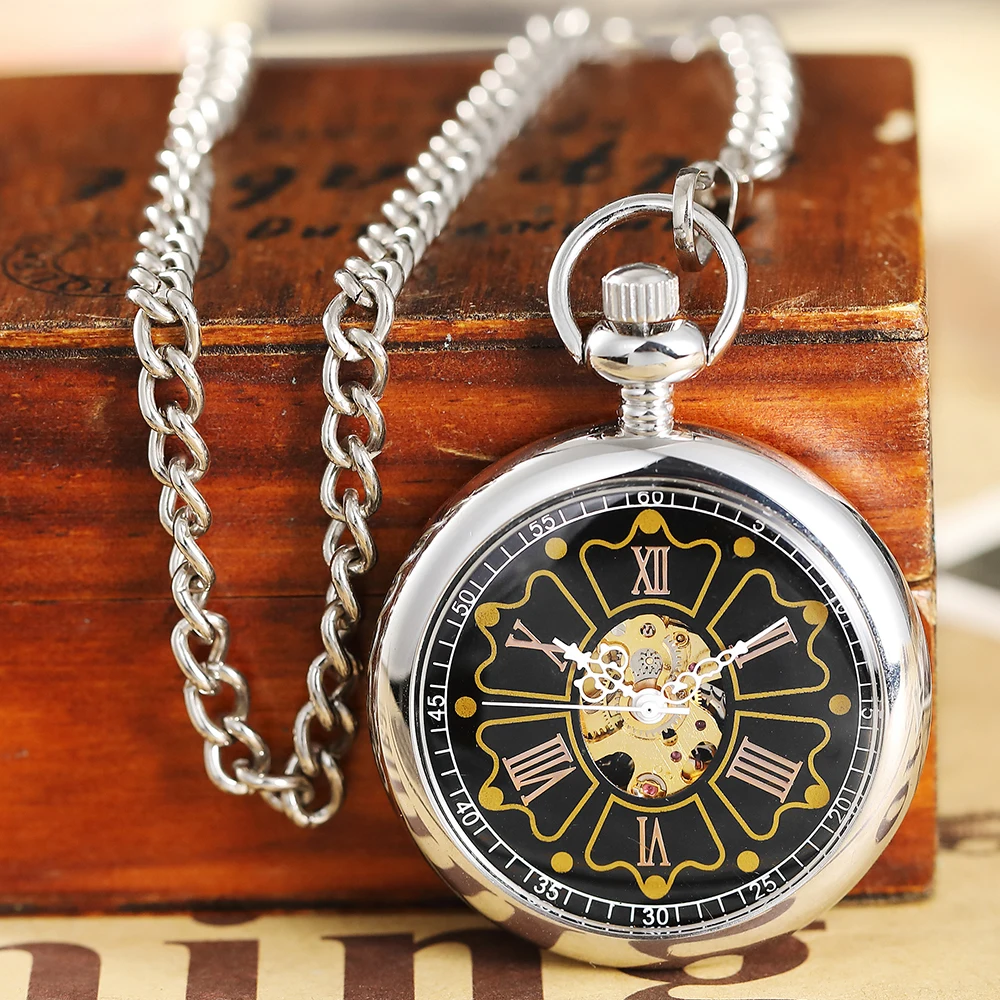 Винтажные серебряные Механические карманные часы с автоподзаводом Изысканная цепочка подвеска в стиле стимпанк унисекс часы подарки мужские часы