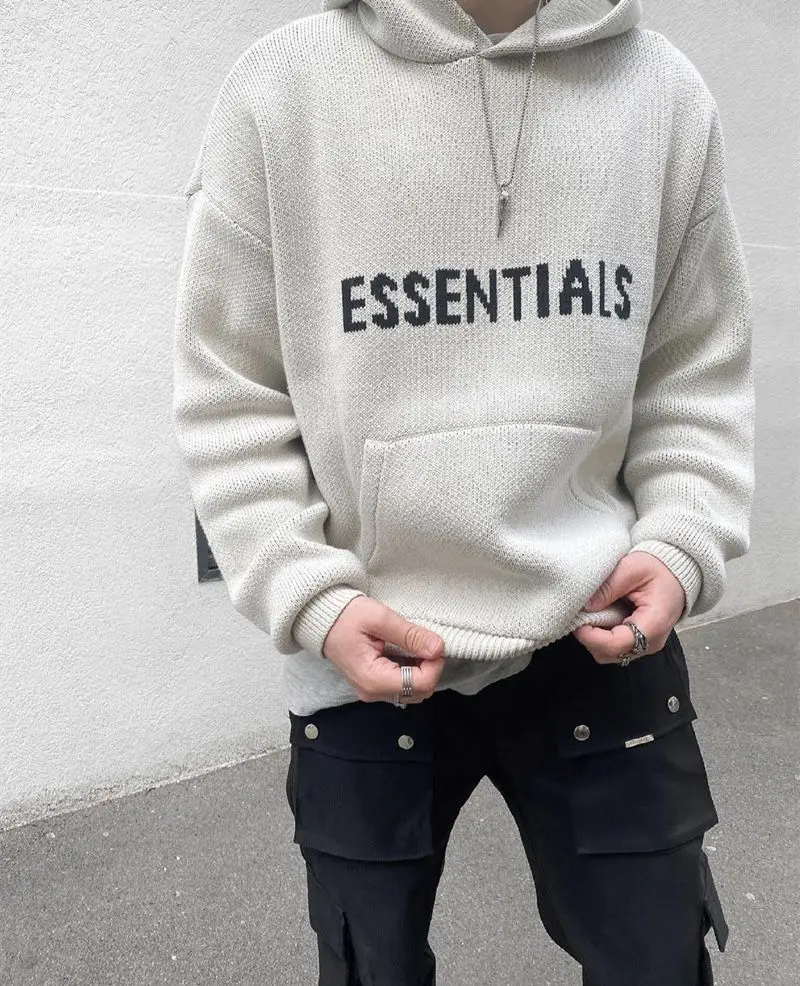 Essentials Knitted Pullover Kanye West Hooded Men's and Women's Sweater Trend Streetwear Oversized Casual Knit Hoodies | Мужская