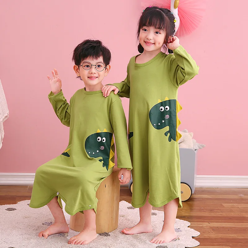

Children's pajamas one-piece dinosaur long-sleeved cotton pajamas thin section boys anti-kick girls children's baby home clothes