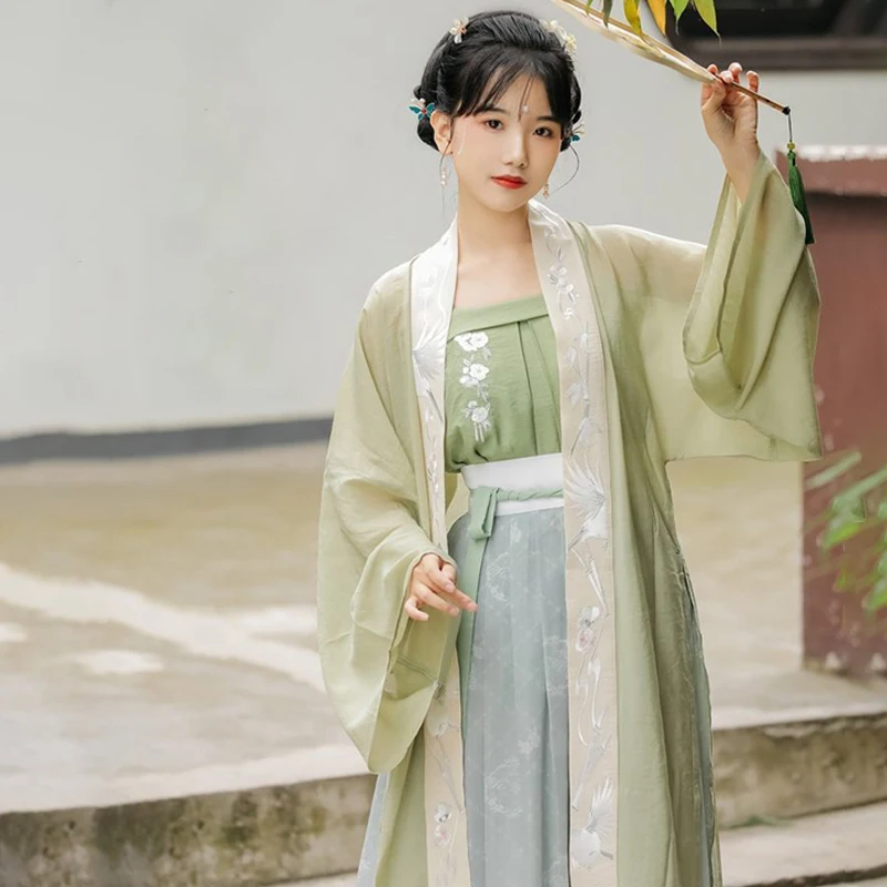 Women Modern Dress Chinese Ancient Clothing Tang Hanfu Big Sleeve Suits Daily Wear Princess Costume Fairy Performance Green