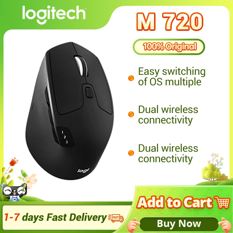 Многофункциональная беспроводная мышь Logitech M720 для триатлона, Bluetooth, USB-ресивер, 1000 DPI, 8 кнопок, 2-летний аккумулятор