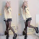 Sanrio, сексуальные черные шелковые чулки Hello Kitty для девочек, для ночного клуба, Лолита Jk, женские обтягивающие чулки выше колена, сексуальные колготки