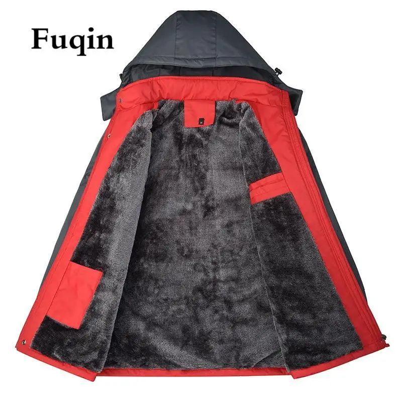 Мужская зимняя теплая водонепроницаемая лыжная куртка ветровка с капюшоном и