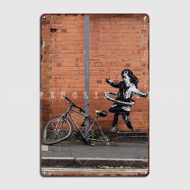 

VintageBanksy Hula Hooping Girl Nottingham Bike Tyre Metal Sign Classic Cinema Kitchen Mural Plaques Tin Sign Posters