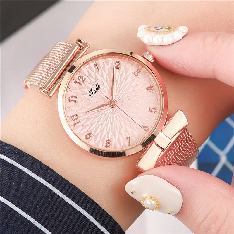 

Personality Bow Mesh Strap Quartz Ladies Watch Fashion Digital Sunflower Watch Women