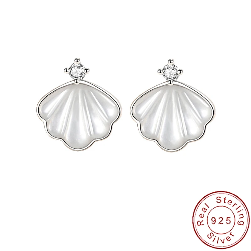 

European New European S925 Sterling Silver Earrings White Mother-of-pearl Skirt For Women Jewelry Birthday Party Gift