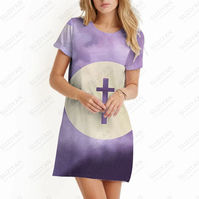 

Ladies Summer Dress Cross 3d Printing Dress Travel Vacation Dress Casual Fashion Dress Loose Short Sleeve Dress