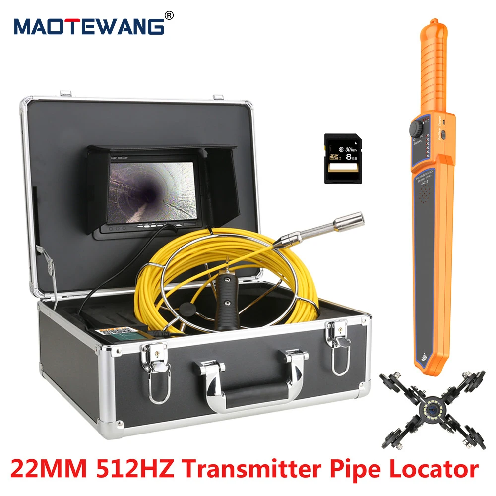 

9" DVR Industrial Drain Sewer Pipe Inspection Camera Endoscope with 512HZ Transmitter，22MM Pipeline Camera HD 1000TVL With 12PCS