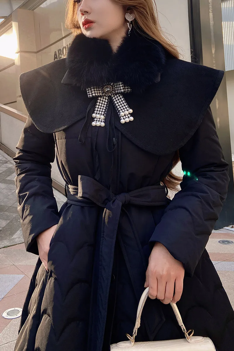 Dabuwawa с меховым воротником женский зимний пуховик регулируемой талией