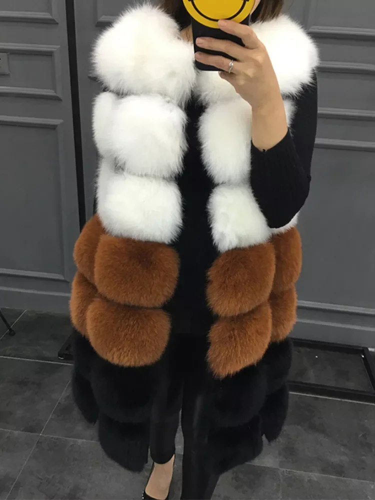 Hot New Faux Fur Vest Coat Winter Sleeveless Jacket Women Fake  Fur Patchwork Color Thick Outwear Female Faux Fur Vest