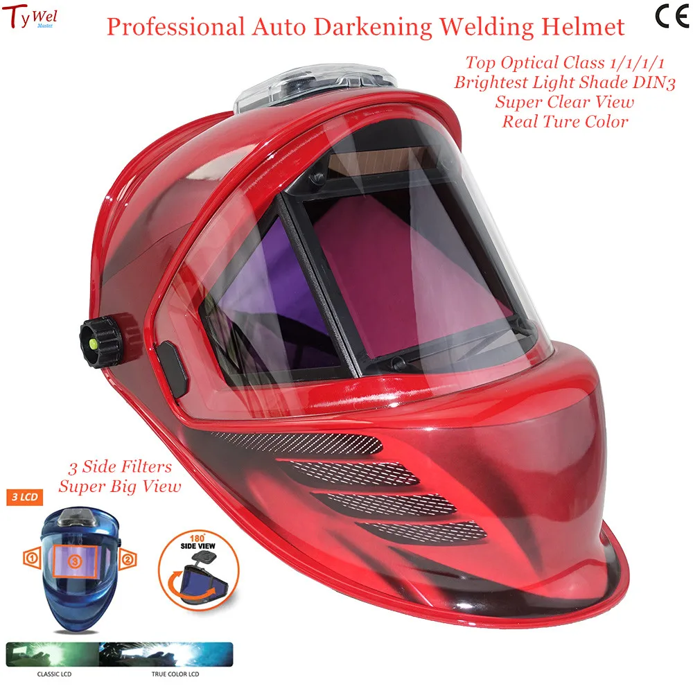 Автоматическая Затемняющая Сварочная маска 3 фильтра размер обзора 115x85 мм DIN 4-13 оптическая 1111 4 датчика ANSI CSA AS/NZS сварочный шлем
