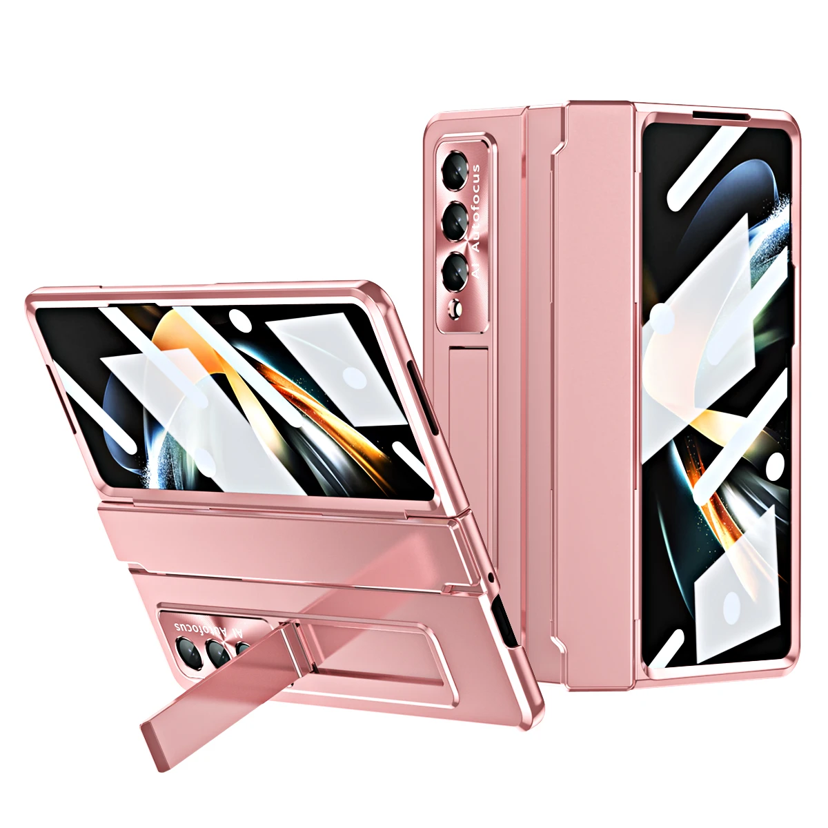 Plating Kickstand Armor Case For Samsung Galaxy Z Fold 4 3 360 Full Screen Protector Phone Cover Z Fold 5 Hinge Case Shockproof