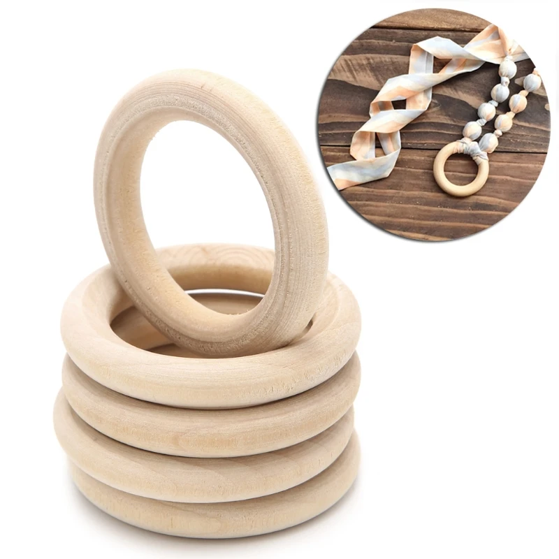 

5Pcs Natural Wood Circle Ring Pendant Connectors Beads DIY Jewelry Findings 40mm