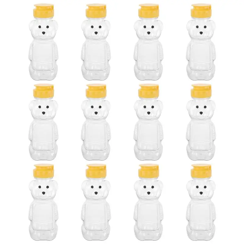 12pcs 240ml Plastic Bear Honey Bottle Squeeze Bottle Squeeze Condiment Bottles Bear Shape Honey Sauce Mustard Jam Dispenser