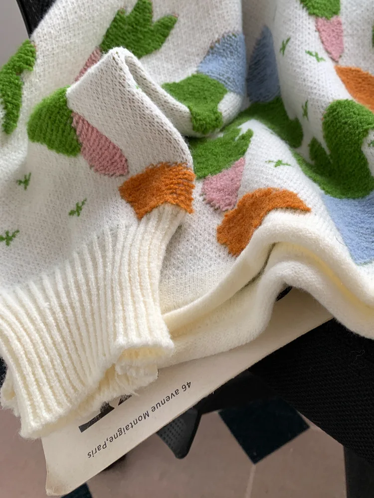 Свободная верхняя одежда в ленивом стиле жаккардовый свитер с морковью кардиган