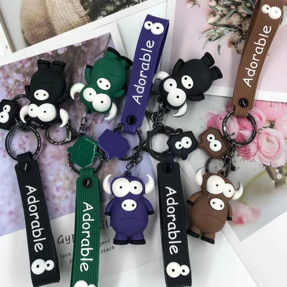 

Eye-Breaking Cow Car Key Ring Cute Creative Doll Couple Bags Trendy Keychain Pendant