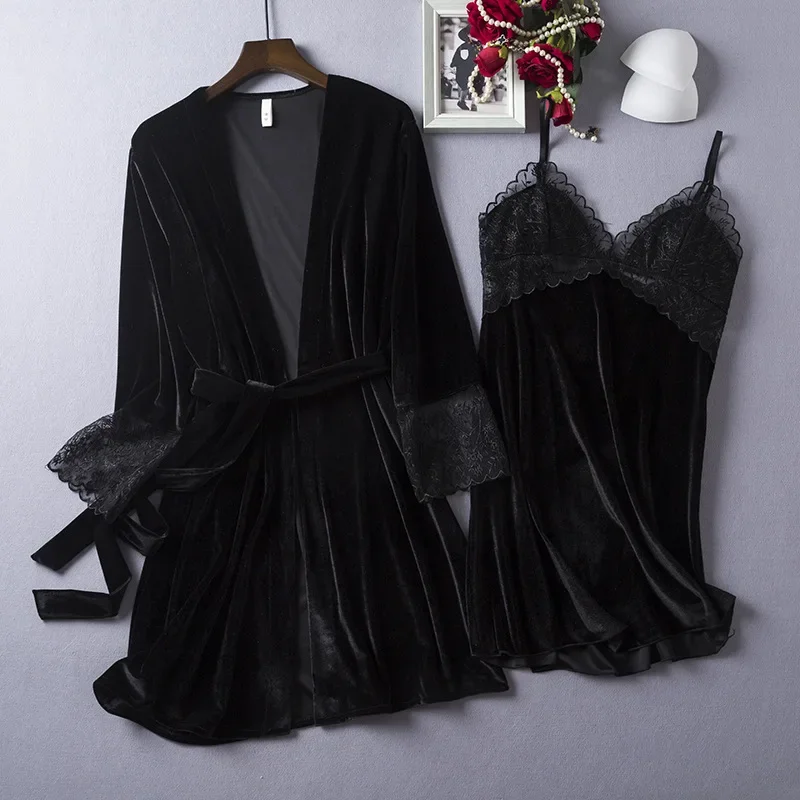 Комплект из кружевного халата и рубашки женская одежда для сна ночная рубашка