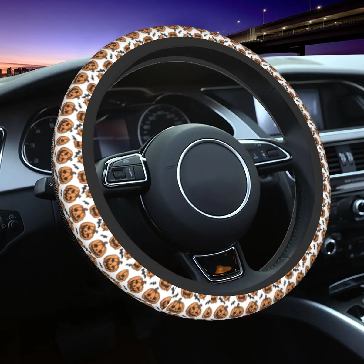 

Halloween Horror Pumpkin Harvest Steering Wheel Cover Anti-slip Steering Wheel Protector Universal Fit 37-38cm Car Accessories