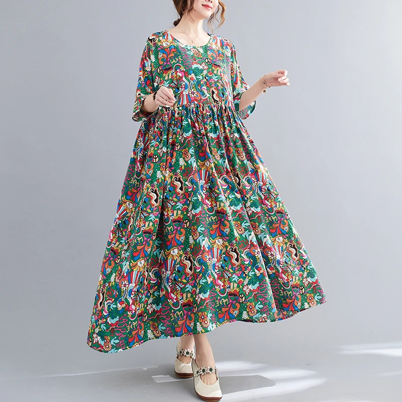 Летнее пляжное платье с цветочным рисунком для женщин Свободное длинное