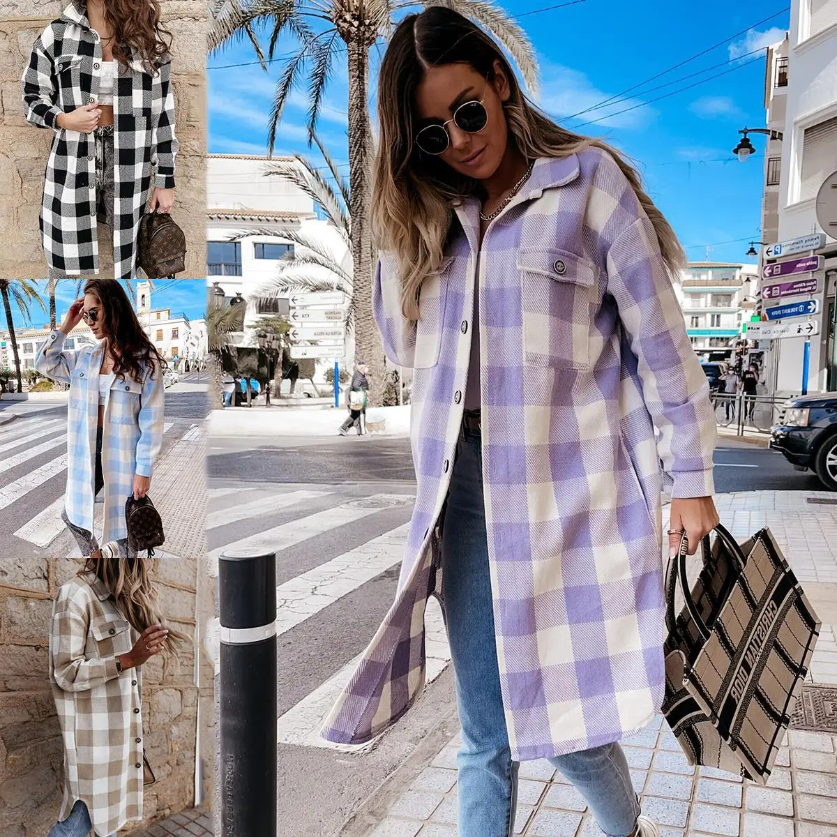 

Autumn and Winter New 2023 Fashion Long Plaid Shirt Long Tweed Coat