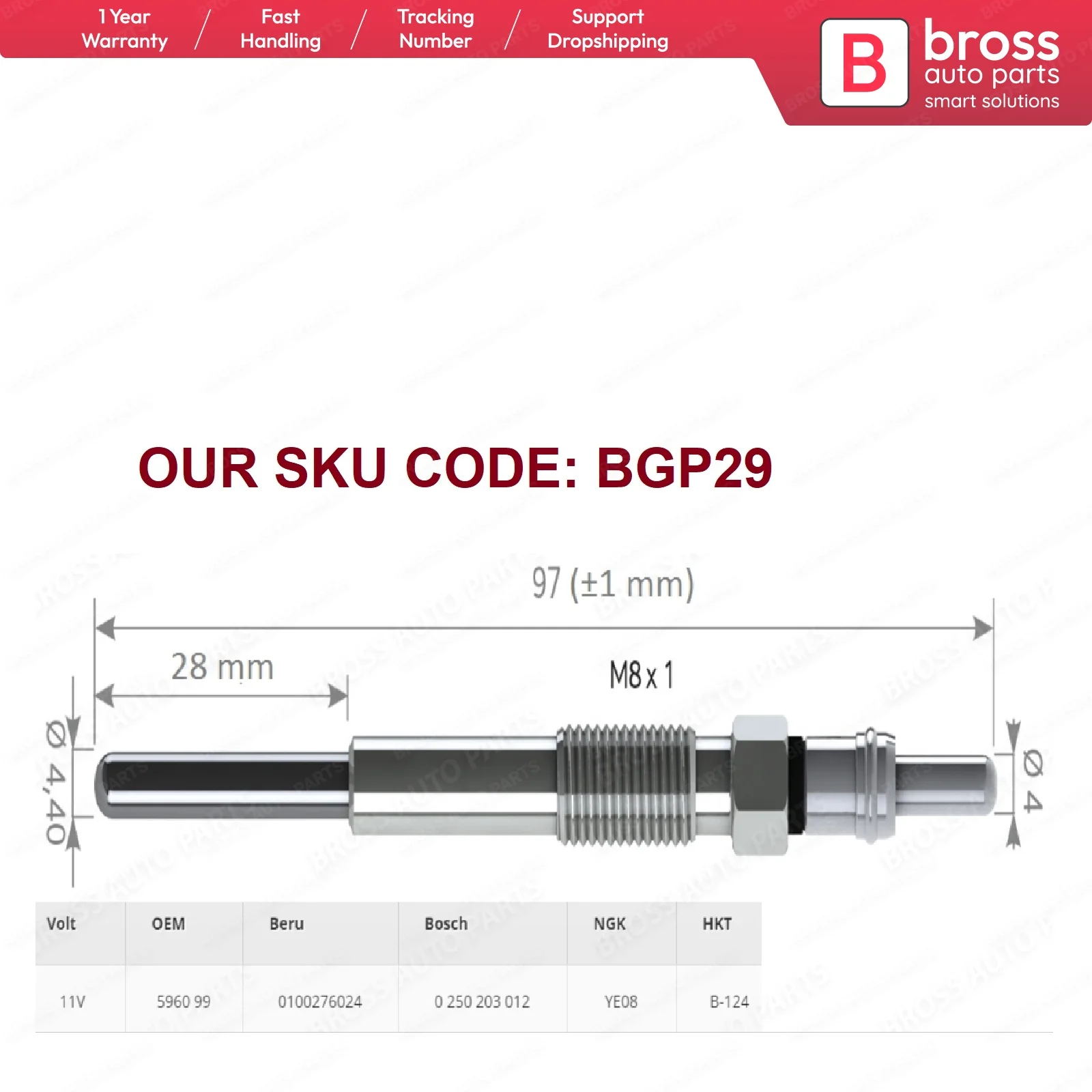 Bross автозапчасти BGP29 1 шт. нагреватель свечение заглушки GX4098 596099 GN063 для Ford Citroen Peugeot