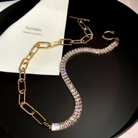 hip hop chain stitching geometric necklaces for women niche personality clavicle chain fashion temperament rhinestones jewelry