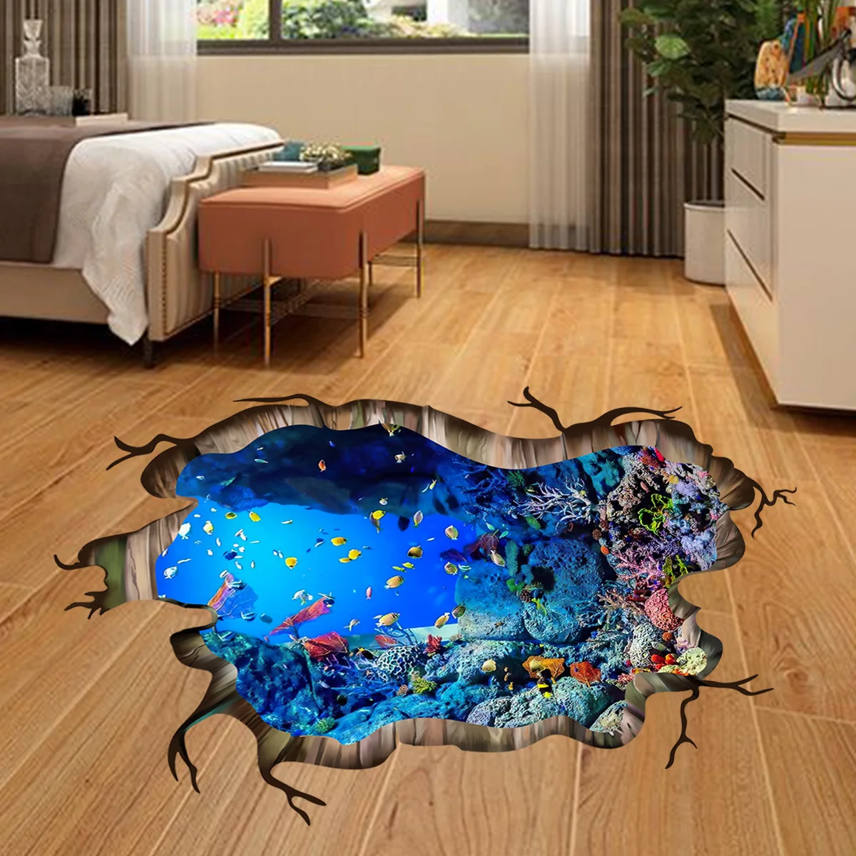 

3D broken wall underwater world wall sticker 80*120cm background ceiling ground sticker self-adhesive