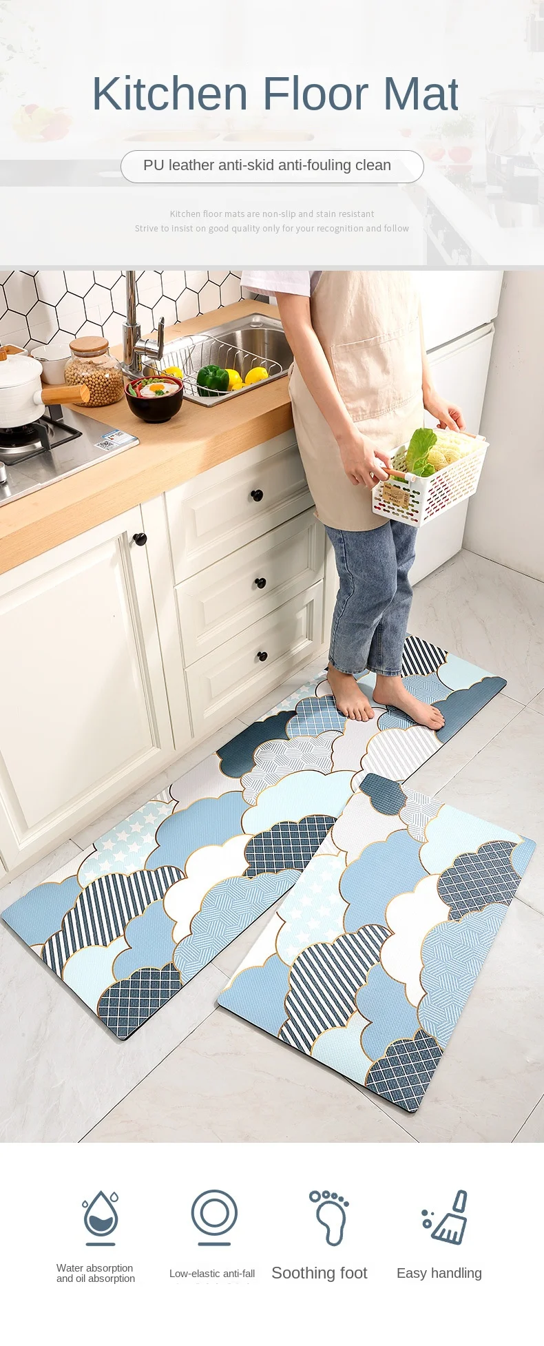 

PU Kitchen Floor Mat Bedroom Living Room Long Soft Rug Hallway Decor Carpet Bathroom Entrance Doormat Anti slip Absorb Water Mat